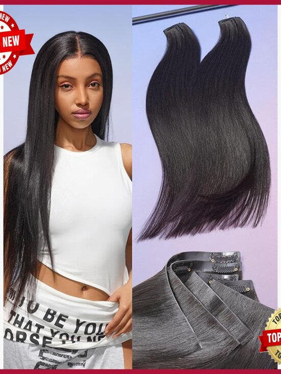 20 Inch Clip In Hair Extensions, 220g Human Hair, 14 Pieces, Invisible Seamless main image 6